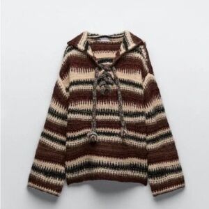 Zara Striped Knit Sweater - Brown and Cream